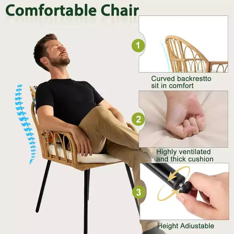 Karl Home | Sedia da pranzo da esterno con struttura in metallo e intreccio in rattan (set da 4)