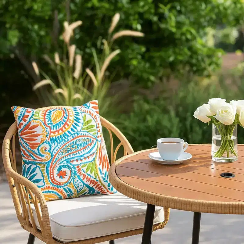Karl Home | Sedia da pranzo da esterno con struttura in metallo e intreccio in rattan (set da 4)