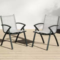 Acekool 2-Piece Aluminum Patio Dining Set - Outdoor Table with 2 Stackable Chairs, Umbrella Hole, Black