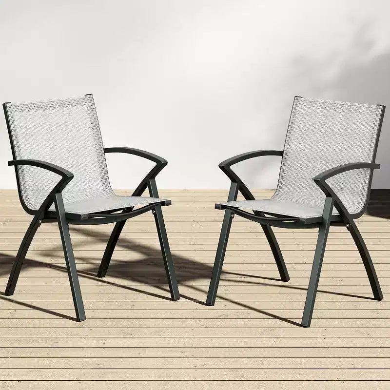 Acekool 2-Piece Aluminum Patio Dining Set - Outdoor Table with 2 Stackable Chairs, Umbrella Hole, Black