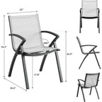 Acekool Set da pranzo da patio in alluminio a 2 pezzi - Tavolo da esterno con 2 sedie impilabili, foro per ombrellone, nero