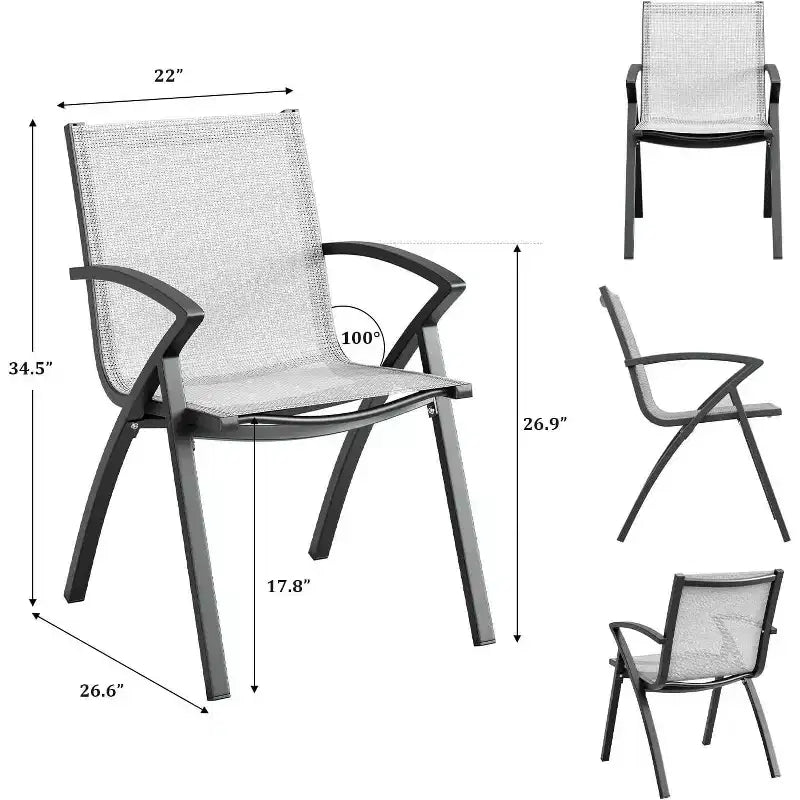 Acekool Set da pranzo da patio in alluminio a 2 pezzi - Tavolo da esterno con 2 sedie impilabili, foro per ombrellone, nero
