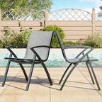Acekool Set da pranzo da patio in alluminio a 2 pezzi - Tavolo da esterno con 2 sedie impilabili, foro per ombrellone, nero