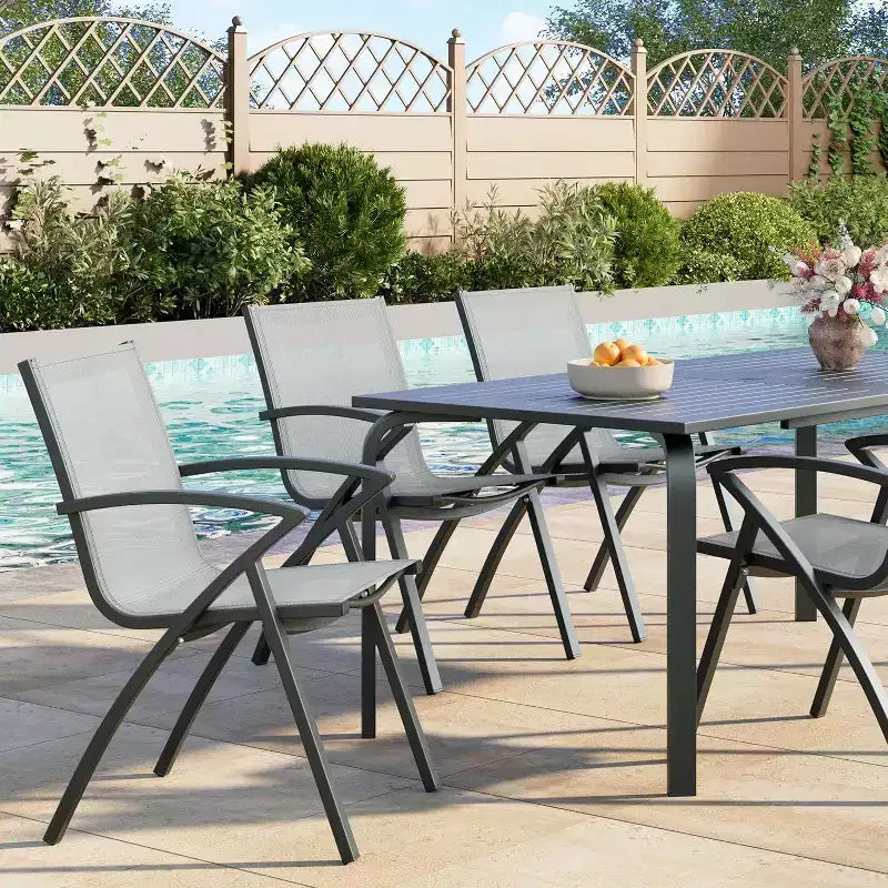Acekool Set da pranzo da patio in alluminio a 2 pezzi - Tavolo da esterno con 2 sedie impilabili, foro per ombrellone, nero