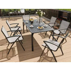 Acekool Set da pranzo da patio in alluminio a 2 pezzi - Tavolo da esterno con 2 sedie impilabili, foro per ombrellone, nero