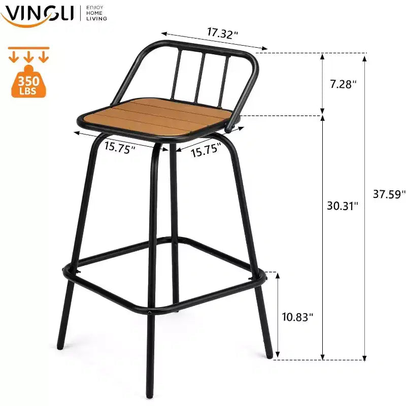 VINGLI Sgabelli da Bar Girevoli da Esterno, Sedia da Patio Alta 76 cm con Schienale e Poggiapiedi, Sgabello per Tutte le Stagioni per Giardino, Balcone, Isola della Cucina