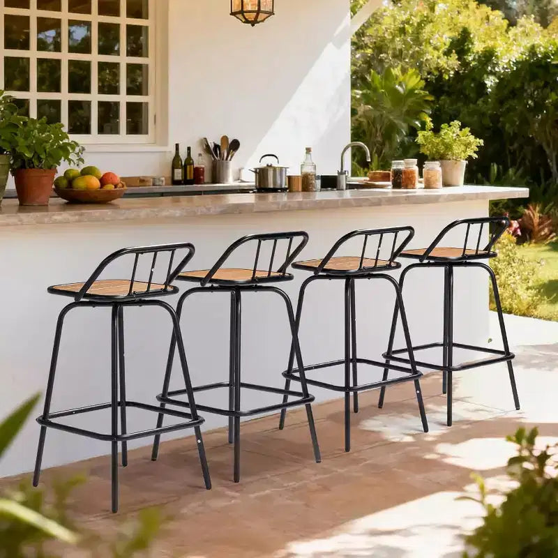 VINGLI Sgabelli da Bar Girevoli da Esterno, Sedia da Patio Alta 76 cm con Schienale e Poggiapiedi, Sgabello per Tutte le Stagioni per Giardino, Balcone, Isola della Cucina