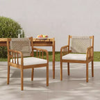 Christopher Knight Home Mara Chaises de salle à manger rustiques d'extérieur en bois d'acacia et rotin avec coussins (lot de 2)