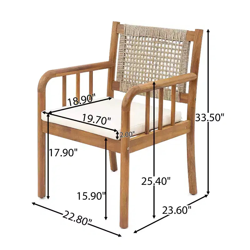 Christopher Knight Home Mara Chaises de salle à manger rustiques d'extérieur en bois d'acacia et rotin avec coussins (lot de 2)