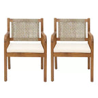 Christopher Knight Home Mara Chaises de salle à manger rustiques d'extérieur en bois d'acacia et rotin avec coussins (lot de 2)