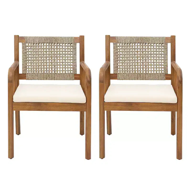 Christopher Knight Home Mara Chaises de salle à manger rustiques d'extérieur en bois d'acacia et rotin avec coussins (lot de 2)