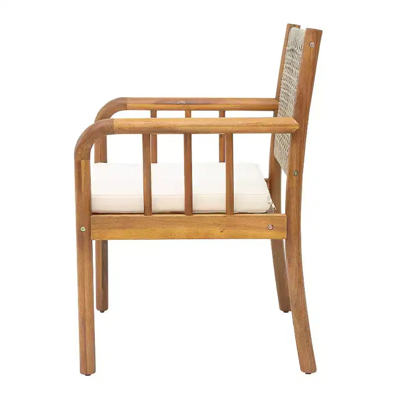 Christopher Knight Home Mara Chaises de salle à manger rustiques d'extérieur en bois d'acacia et rotin avec coussins (lot de 2)