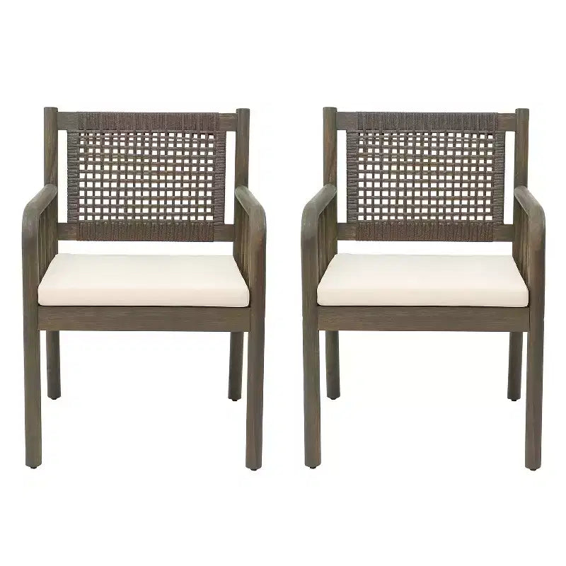 Christopher Knight Home Mara Chaises de salle à manger rustiques d'extérieur en bois d'acacia et rotin avec coussins (lot de 2)