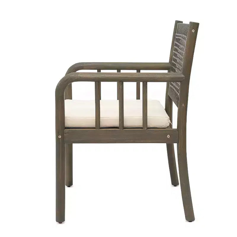 Christopher Knight Home Mara Chaises de salle à manger rustiques d'extérieur en bois d'acacia et rotin avec coussins (lot de 2)