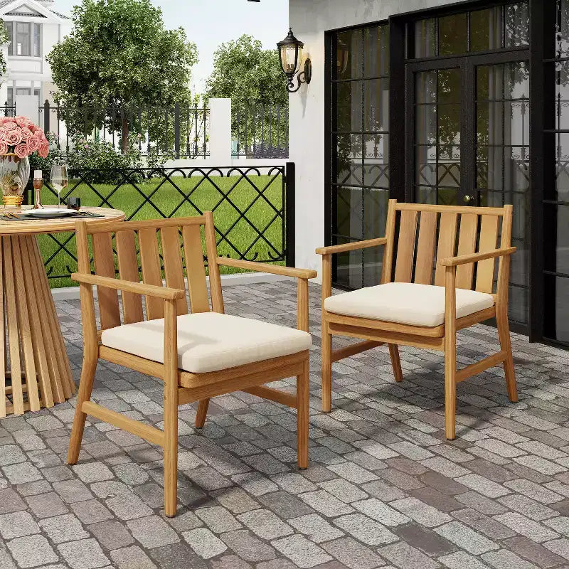 Christopher Knight Home Austin Outdoor Wood Arm Dining Chairs with Removable Cushions (Set of 2)