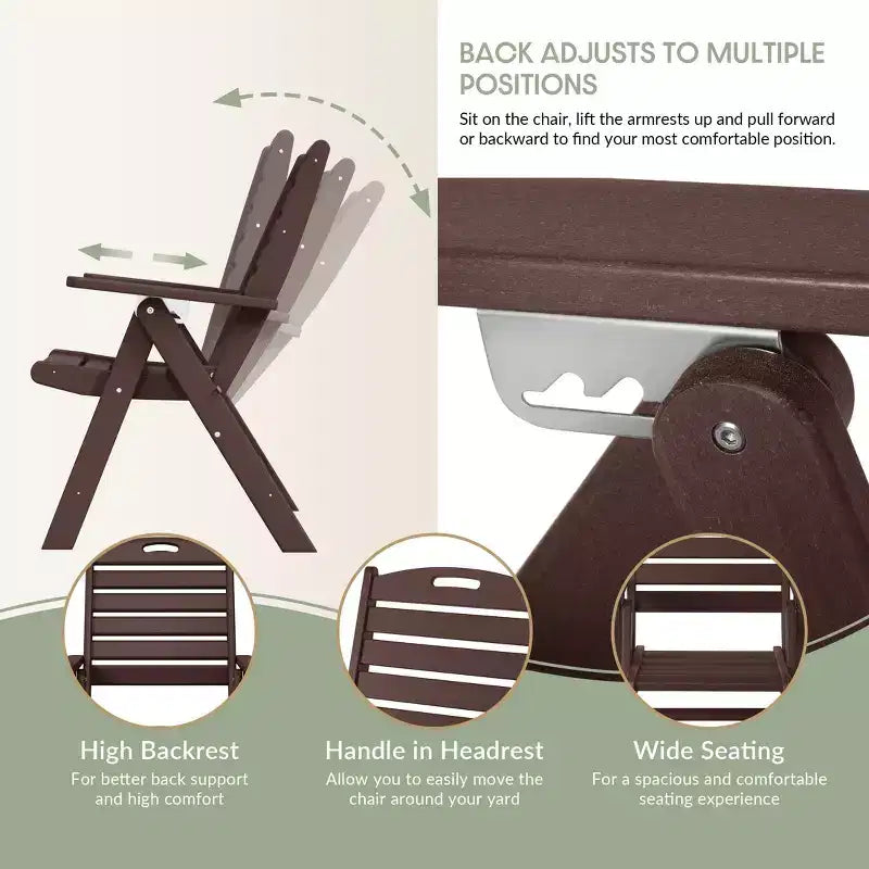 WestinTrends Azura, Set di 2 sedie pieghevoli da pranzo per esterni con schienale alto regolabile in HDPE