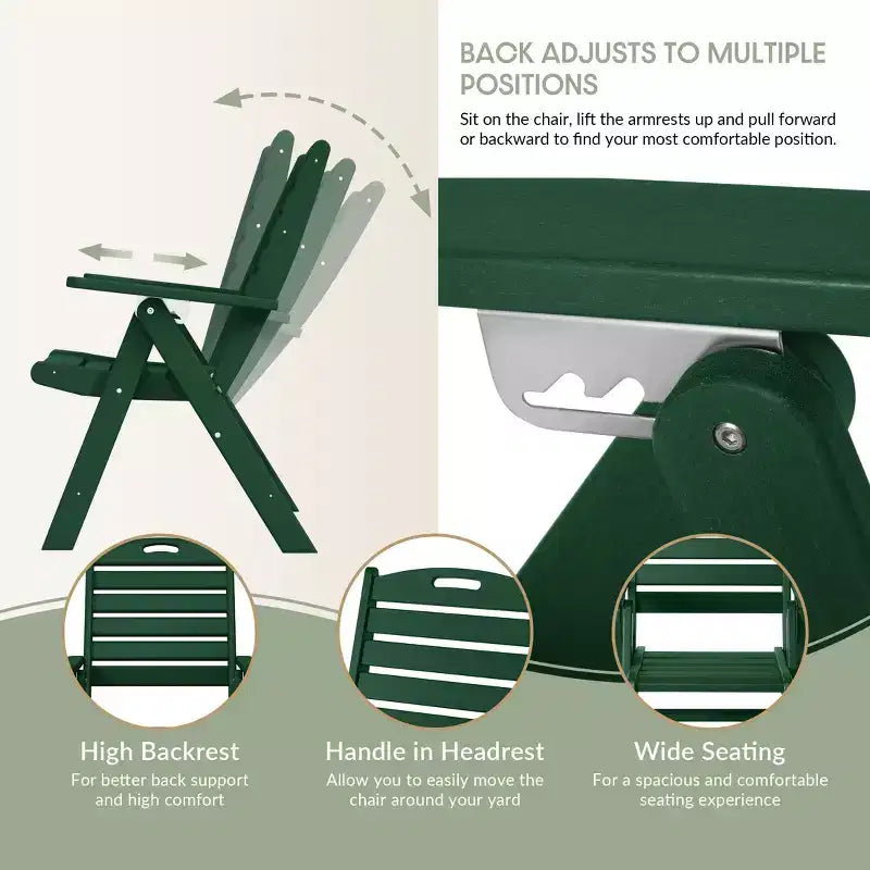 WestinTrends Azura, Set di 2 sedie pieghevoli da pranzo per esterni con schienale alto regolabile in HDPE