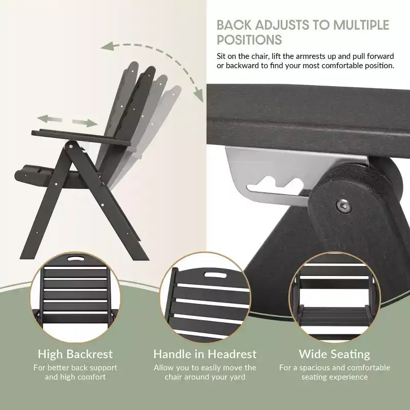 WestinTrends Azura, Set di 2 sedie pieghevoli da pranzo per esterni con schienale alto regolabile in HDPE