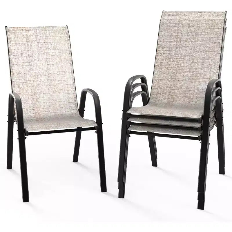 VINGLI Patio Chairs Set of 4  Stackable Outdoor Dining Chairs with Comfortable Sling High Back Chairs and Armrests, Yellow