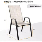 VINGLI Lot de 4 chaises de patio empilables d'extérieur, avec dossier haut confortable en textilène et accoudoirs, jaunes