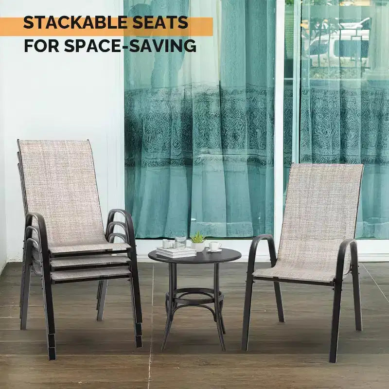 VINGLI Lot de 4 chaises de patio empilables d'extérieur, avec dossier haut confortable en textilène et accoudoirs, jaunes