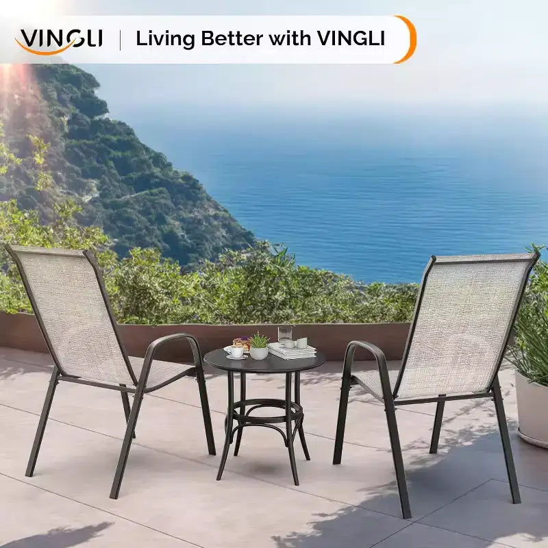 VINGLI Lot de 4 chaises de patio empilables d'extérieur, avec dossier haut confortable en textilène et accoudoirs, jaunes