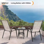VINGLI Lot de 4 chaises de patio empilables d'extérieur, avec dossier haut confortable en textilène et accoudoirs, jaunes