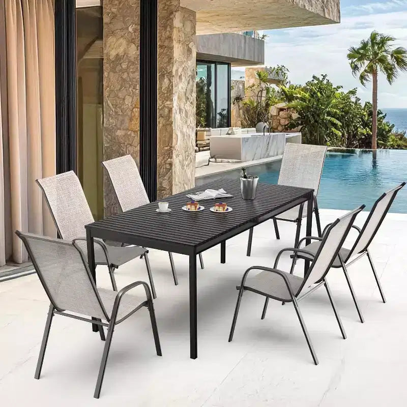 VINGLI Lot de 4 chaises de patio empilables d'extérieur, avec dossier haut confortable en textilène et accoudoirs, jaunes