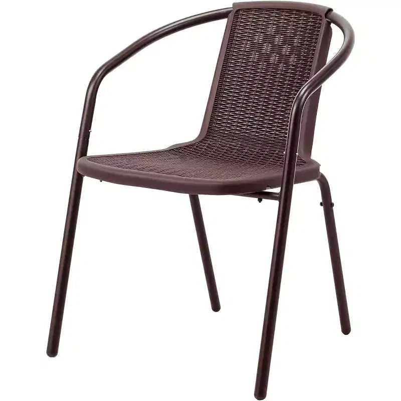 VINGLI Rattan Outdoor Dining Chairs Set of 1, Durable PE Plastic Stackable Patio Chairs with Comfortable Back for Porch, Garden, Brown