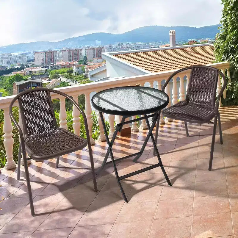 VINGLI Set di 1 sedia da pranzo da esterno in rattan, sedie da patio impilabili in plastica PE resistente con schienale comodo per portico, giardino, marrone
