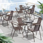 VINGLI Set di 1 sedia da pranzo da esterno in rattan, sedie da patio impilabili in plastica PE resistente con schienale comodo per portico, giardino, marrone