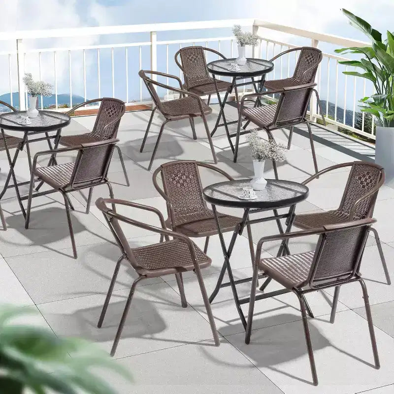 VINGLI Set di 1 sedia da pranzo da esterno in rattan, sedie da patio impilabili in plastica PE resistente con schienale comodo per portico, giardino, marrone