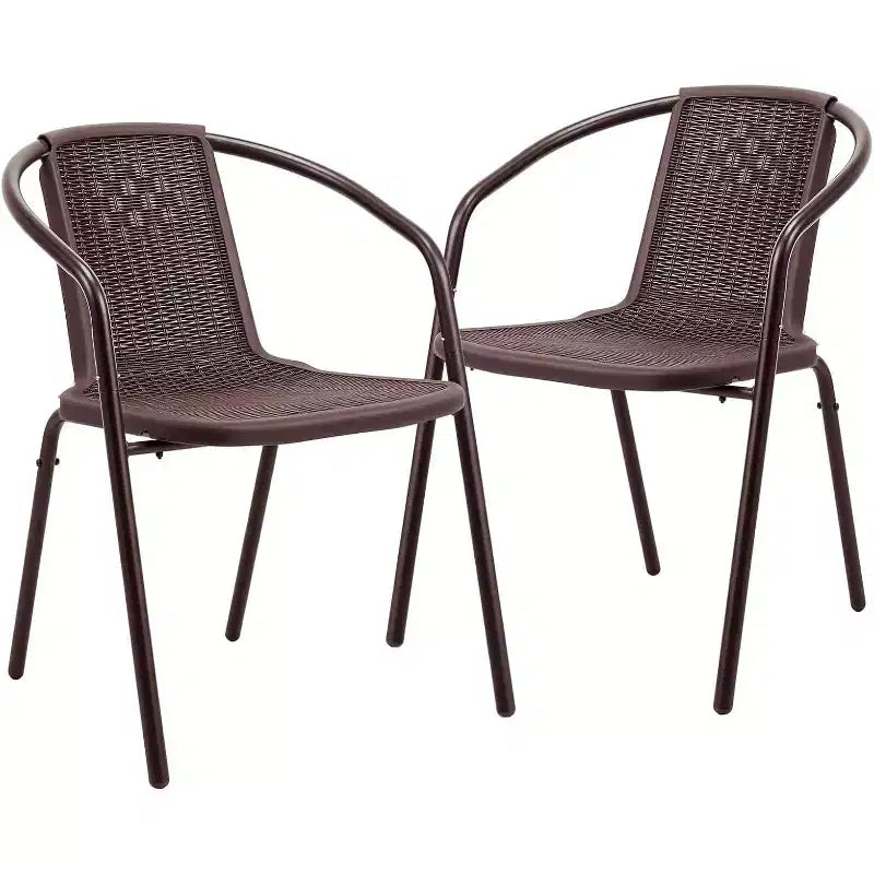 VINGLI Rattan Outdoor Dining Chairs Set of 2, Durable PE Plastic Stackable Patio Chairs with Comfortable Back for Porch, Garden, Brown