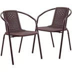 VINGLI Rattan Outdoor Dining Chairs Set of 2, Durable PE Plastic Stackable Patio Chairs with Comfortable Back for Porch, Garden, Brown