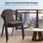 VINGLI Lot de 2 chaises de salle à manger d'extérieur en rotin, chaises de terrasse empilables en plastique PE durable avec dossier confortable pour véranda, jardin, marron