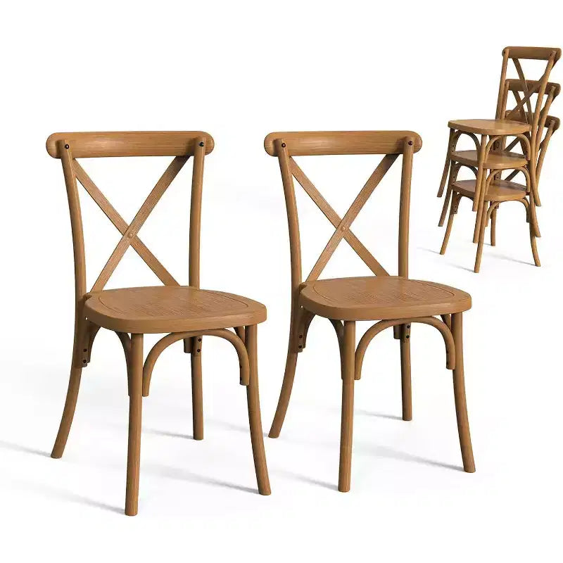 VINGLI Plastic Outdoor Dining Chairs Set of 2, Stackable Patio Dining Chairs with X Back, Waterproof Kitchen & Dining Room Chairs, Farmhouse Brown