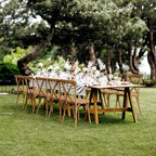 VINGLI Set di 2 Sedie da Esterno in Plastica, Sedie da Pranzo Impilabili da Giardino con Schienale a X, Sedie da Cucina e Sala da Pranzo Impermeabili, Marrone Stile Fattoria