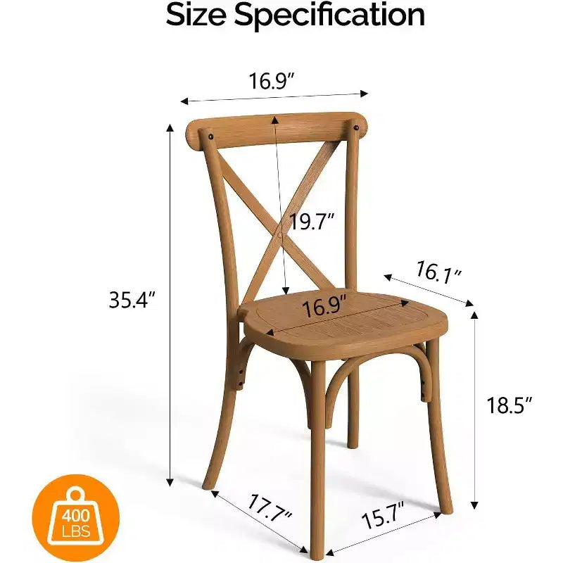 VINGLI Set di 2 Sedie da Esterno in Plastica, Sedie da Pranzo Impilabili da Giardino con Schienale a X, Sedie da Cucina e Sala da Pranzo Impermeabili, Marrone Stile Fattoria