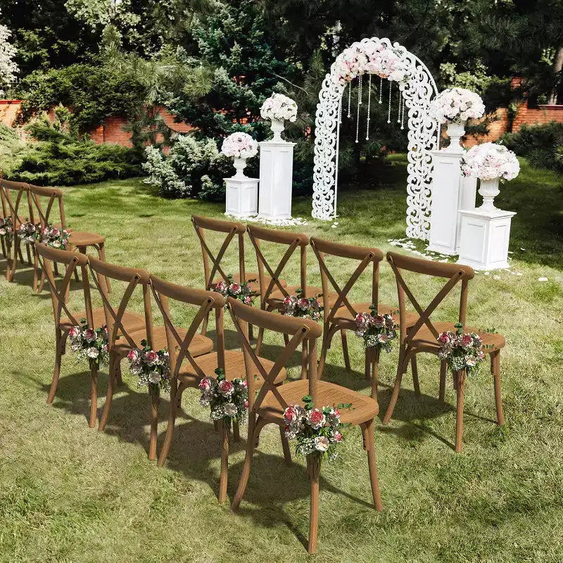 VINGLI Set di 2 Sedie da Esterno in Plastica, Sedie da Pranzo Impilabili da Giardino con Schienale a X, Sedie da Cucina e Sala da Pranzo Impermeabili, Marrone Stile Fattoria