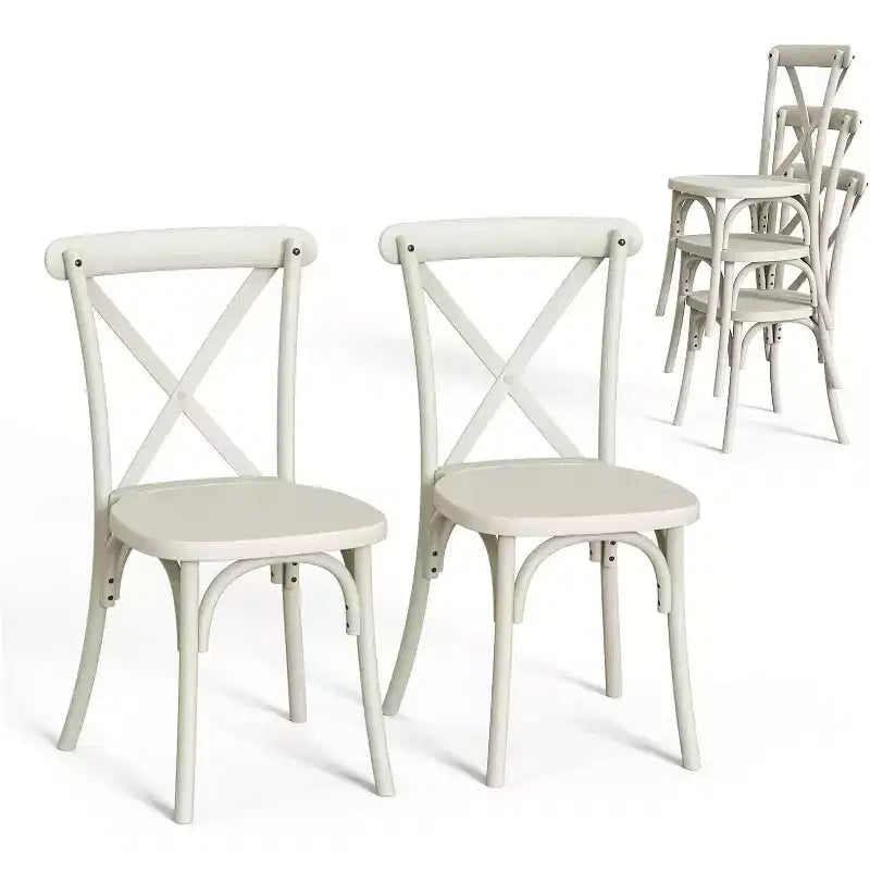 VINGLI Plastic Outdoor Dining Chairs Set of 2, Stackable Patio Cream White Dining Chairs with X Back, Waterproof Kitchen & Dining Room Chairs
