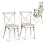 VINGLI Plastic Outdoor Dining Chairs Set of 2, Stackable Patio Cream White Dining Chairs with X Back, Waterproof Kitchen & Dining Room Chairs