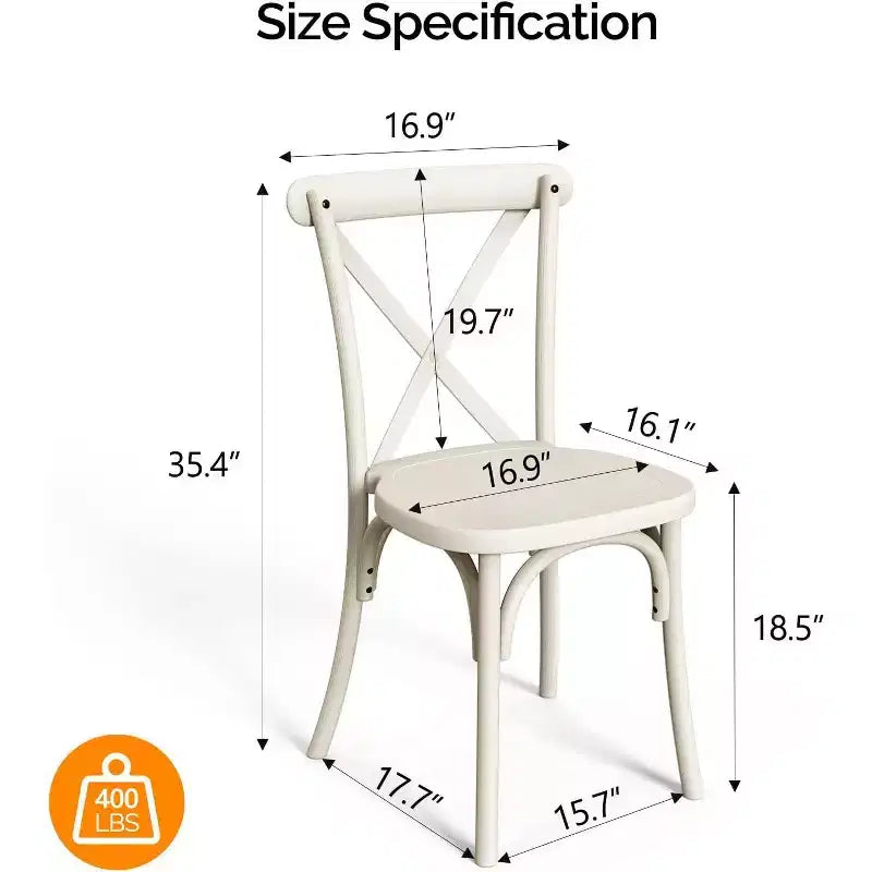 VINGLI Sedie da Pranzo da Esterno in Plastica Set da 2, Sedie da Pranzo Impilabili Color Bianco Crema per Patio con Schienale a X, Sedie Impermeabili per Cucina e Sala da Pranzo