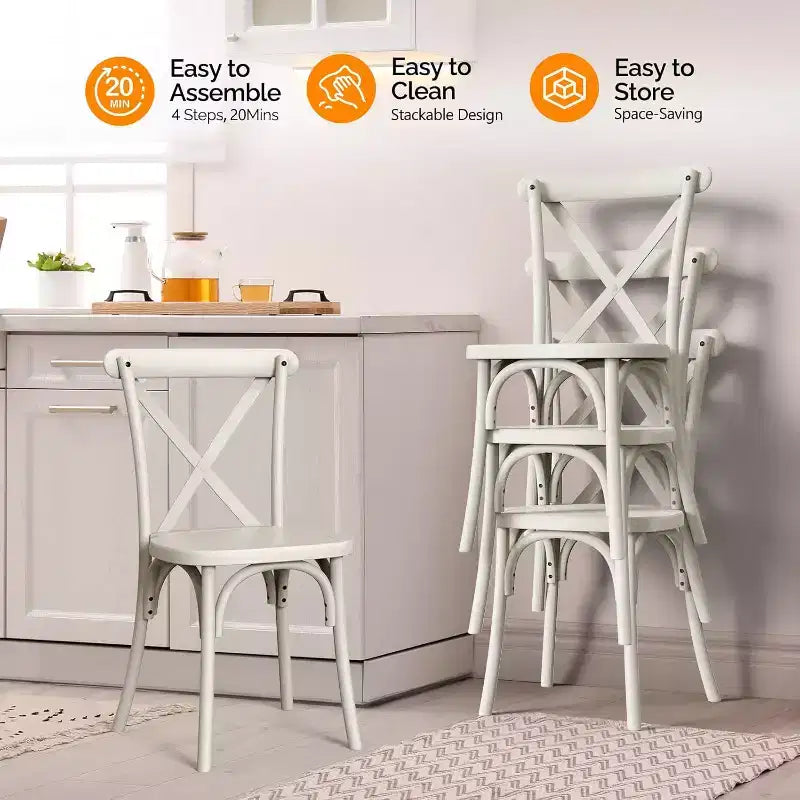 VINGLI Sedie da Pranzo da Esterno in Plastica Set da 2, Sedie da Pranzo Impilabili Color Bianco Crema per Patio con Schienale a X, Sedie Impermeabili per Cucina e Sala da Pranzo