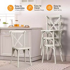 VINGLI Sedie da Pranzo da Esterno in Plastica Set da 2, Sedie da Pranzo Impilabili Color Bianco Crema per Patio con Schienale a X, Sedie Impermeabili per Cucina e Sala da Pranzo