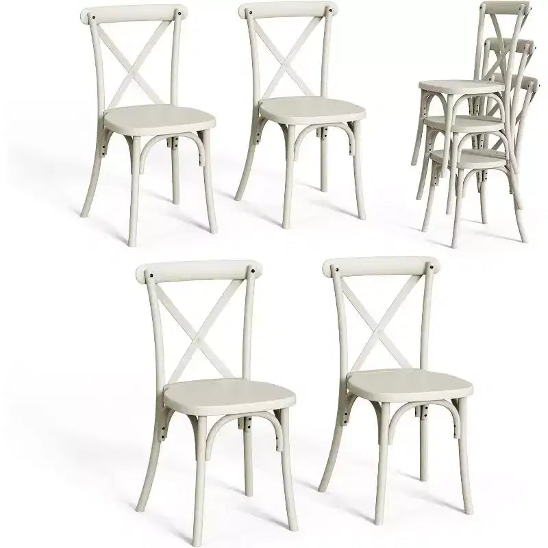 VINGLI Sedie da Pranzo da Esterno in Plastica Set da 2, Sedie da Pranzo Impilabili Color Bianco Crema per Patio con Schienale a X, Sedie Impermeabili per Cucina e Sala da Pranzo