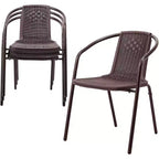 VINGLI Stackable Outdoor Chair Set of 4, Rattan Plastic Chair, Woven Rattan Cushion, Suitable for Backyard, Patio, Brown