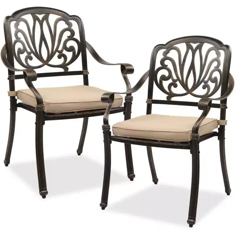 VINGLI Outdoor Dining Chairs of 2 with Cushion Aluminum Patio Chairs, Cast Aluminum Patio Furniture Aluminum Outdoor Chairs for Backyard, Poolside