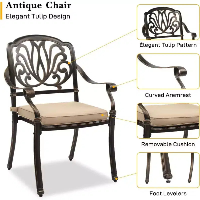 VINGLI Chaises de salle à manger d'extérieur (lot de 2) avec coussin Chaises de patio en aluminium, Meubles de patio en aluminium moulé Chaises d'extérieur en aluminium pour jardin, bord de piscine