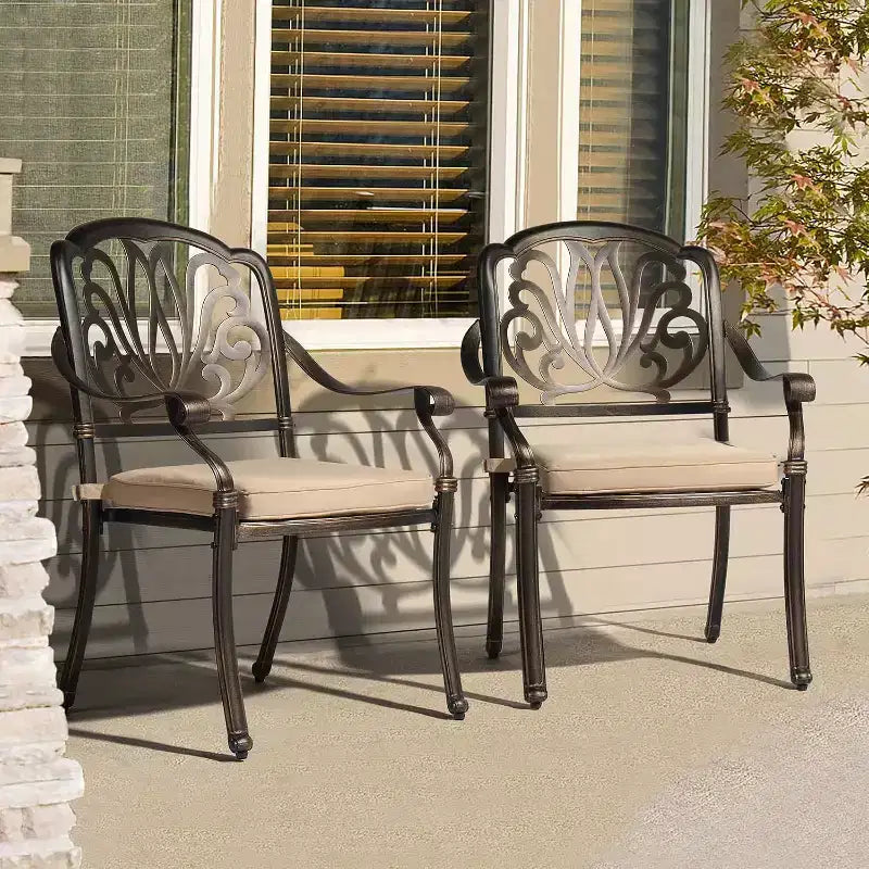 VINGLI Chaises de salle à manger d'extérieur (lot de 2) avec coussin Chaises de patio en aluminium, Meubles de patio en aluminium moulé Chaises d'extérieur en aluminium pour jardin, bord de piscine