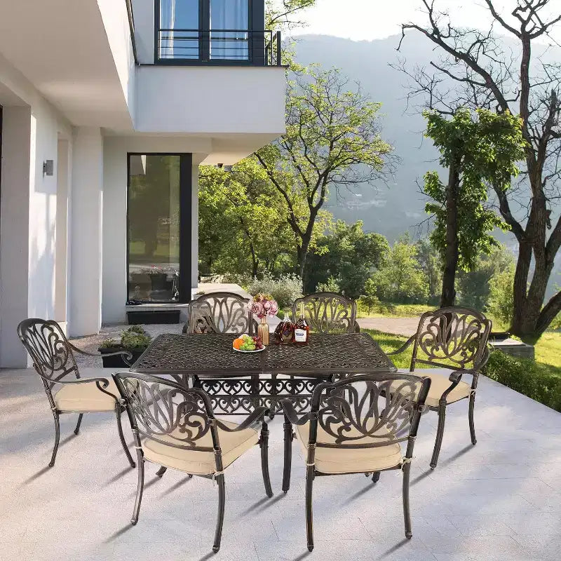 VINGLI Chaises de salle à manger d'extérieur (lot de 2) avec coussin Chaises de patio en aluminium, Meubles de patio en aluminium moulé Chaises d'extérieur en aluminium pour jardin, bord de piscine